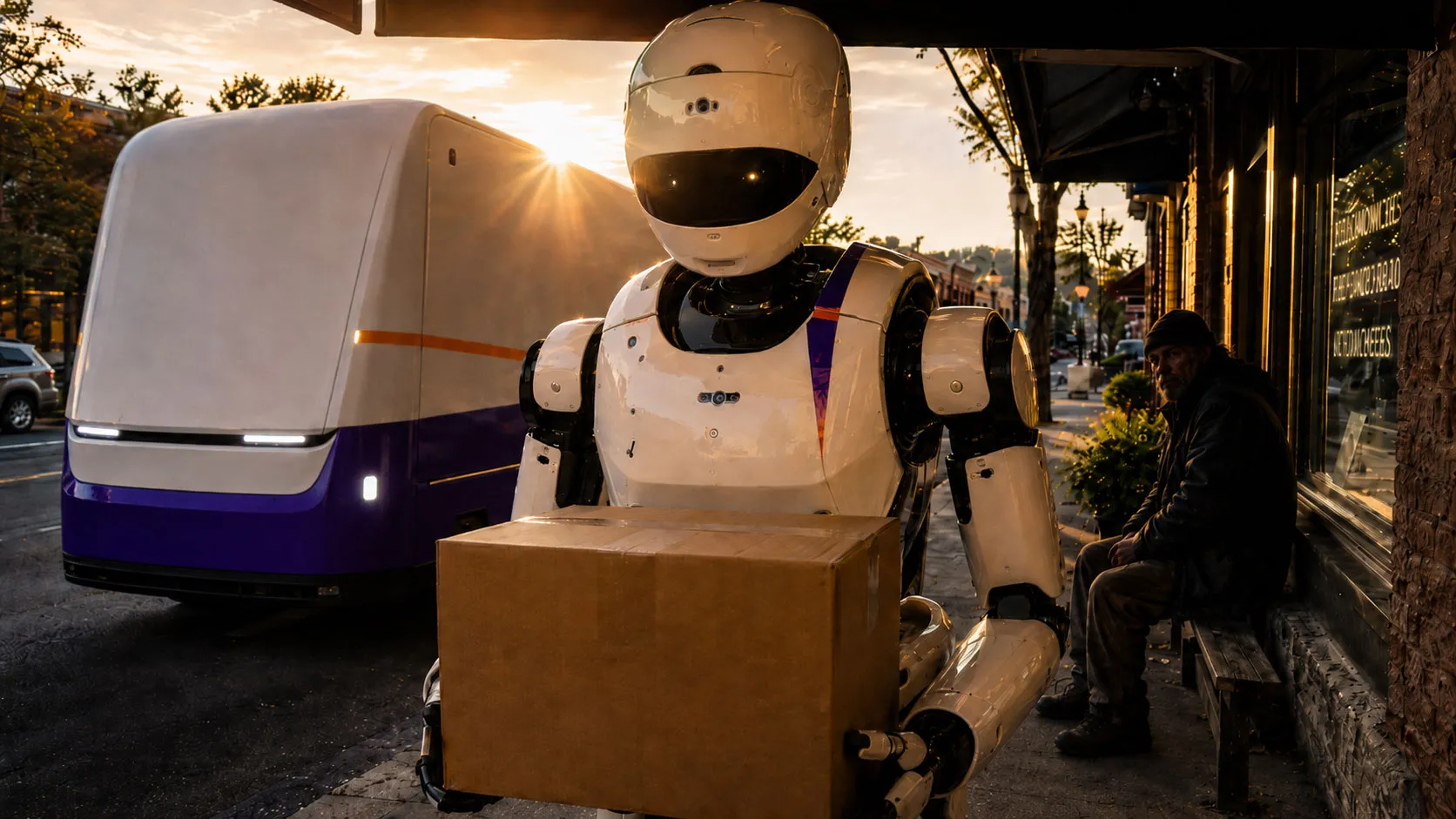 A delivery robot moving through the city.